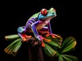 Frog in a plant isolated black Royalty Free Stock Photo
