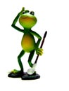 Miniature frog character playing golf