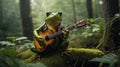 a frog Playing a Guitar in the forest AI Generated Image Royalty Free Stock Photo