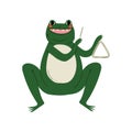 Frog Playing Triangle, Cute Cartoon Animal Musician Character Playing Musical Instrument Vector Illustration