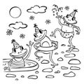 FROG POOL PARTY COLORING BOOK Cartoon Vector Illustration Royalty Free Stock Photo