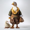 Quirky Goose And Duck In Historical Costumes: A Playful Homage To Artistic Styles