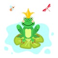 Frog prince cartoon green clip-art isolated vector. Royalty Free Stock Photo