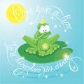 Frog Prince with Crown. Calligraphic text for your fairy tale Royalty Free Stock Photo