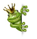 Frog Prince with Gold Crown Holding a Sign Royalty Free Stock Photo