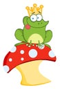 Frog prince sitting on a mushroom Royalty Free Stock Photo