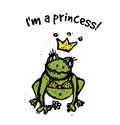 Frog princess in crown isolated on white Royalty Free Stock Photo