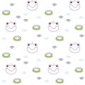 Frog princess doodle style. Hand drawn seamless pattern with cute cartoon frog with crown. Vector illustration