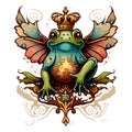 Frog princess with wings and a crown with an ornament. For your tattoo or logo design