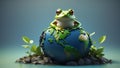 Frog protecting the earth, 3d generated Be green