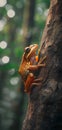 A frog resting on a tree branch in dense jungles Royalty Free Stock Photo