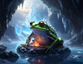 Frog on Rock in Ice Cave with Glowing Light Royalty Free Stock Photo