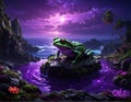 Frog on Rock in Purple River Royalty Free Stock Photo