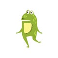 Frog Running On Two Legs Flat Cartoon Green Friendly Reptile Animal Character Drawing