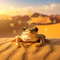 Frog on sand with magic symbols Royalty Free Stock Photo