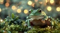 Frog Sitting on Moss Covered Ground in Natural Habitat. Generative AI. Royalty Free Stock Photo