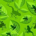 Frog shapes on Green Leaves Vector Sesmless Textile Pattern Design Royalty Free Stock Photo