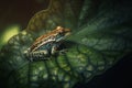 a frog is sitting on a leaf with water droplets on it Royalty Free Stock Photo
