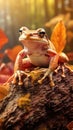 Frog sitting on a log in the forest Royalty Free Stock Photo