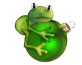 Frog sitting on xmas ball