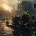 Frog soldiers in a flooded post-apocalyptic city