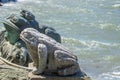 Frog Statue In Front Of Meoto Iwa Wedded Rocks At Ise Japan 2015