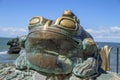 Frog Statue In Front Of Meoto Iwa Wedded Rocks At Ise Japan 2015