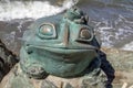 Frog Statue In Front Of Meoto Iwa Wedded Rocks At Ise Japan 2015