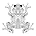 frog stylized zentangle, ornament. coloring book page for adult. Vector illustration. Hand drawn artwork Royalty Free Stock Photo