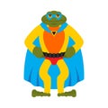 Frog superhero. Super toad in mask and raincoat. Strong Amphibian