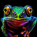 Frog toad in abstract, graphic highlighters lines rainbow ultra-bright neon artistic portrait