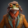 Frog toad in boho bohemian medieval hippie outfit with beads