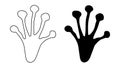 Frog, toad or lizard paw footprint. Silhouette, contour. Black vector isolated on white. Paw print of amphibian, frog