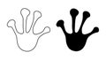 Frog or toad paw footprint. Silhouette, contour. Icon. Black vector isolated on white. Paw print of amphibian, frog