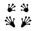 Frog or toad paw footprint. Silhouette. Front and hind frog legs. Black vector isolated on white. Paw print of amphibian