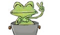 Frog toad tucked in a pot with the symbol of love and peace illustration