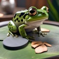 A frog using a smart tongue-controlled fly-catching game on a tablet4