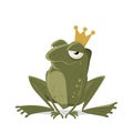 Funny cartoon illustration of an ugly frog with a crown