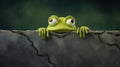 Frog on the wall. Frog peeking out. Royalty Free Stock Photo