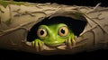 Frog on the wall. Frog peeking out. Royalty Free Stock Photo