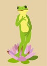 Frog in water lily. Vector isolated illustration. Birth of Aphrodite