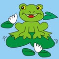 Frog and waterlily, funny vector illustration Royalty Free Stock Photo