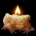 Frog wax candle burning on a dark background. Royalty Free Stock Photo