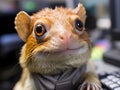 Frog wearing headset pretends to be call center