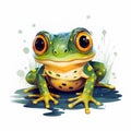 Frog on a white background. Green toad. Frog on a pond, swamp or lake. Design of greeting cards, posters, patches, prints on Royalty Free Stock Photo