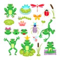 Frogs cartoon green clip-art vector set.