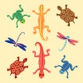 Frogs, lizards, turtles and dragonflies. Based on African motifs Royalty Free Stock Photo