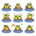 Frogs Sitting On The Stone Character Set Royalty Free Stock Photo