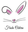 Frohe Ostern. Easter bunny cute vector illustration drawn by hand. Bunny face, ears and tiny muzzle with whiskers