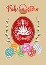 Frohe Ostern Karte mit bunten und bemalten Eier - German Happy Easter card